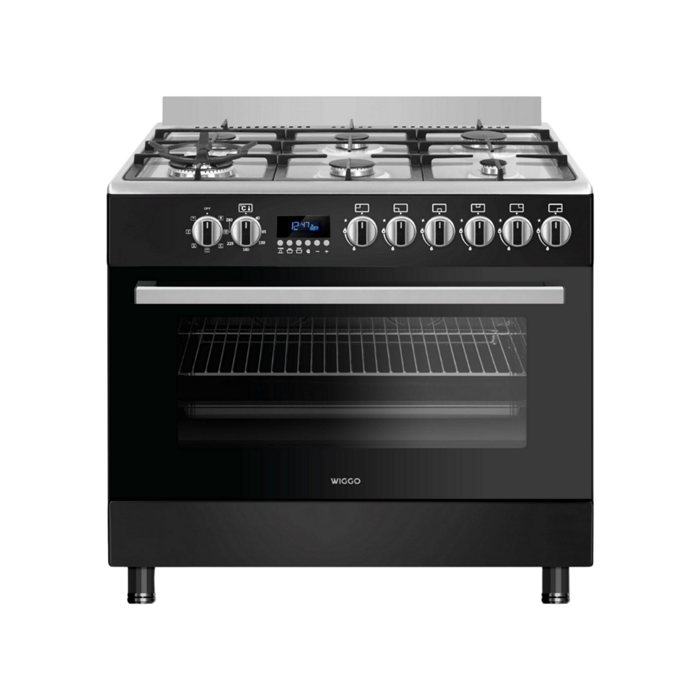 Wiggo WO-E969R(BX)-2 Vrijstaande Gasfornuis - 90 cm - Zwart met 5 gasbranders en touch-bediening
