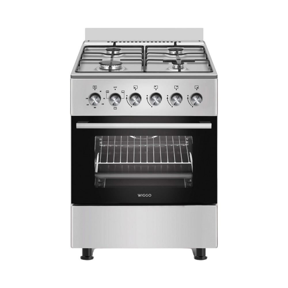 Wiggo WO‑E603R(XX) – Vrijstaand gasfornuis – 60 cm – 4 kookzones – 56L elektrische oven – Roestvrijstaal – Elektrische vonkontsteking & vlambeveiliging – Energieklasse A – 5