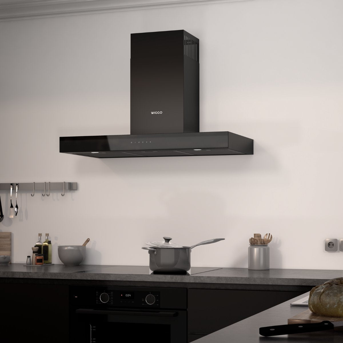 Wiggo WE-A941T(B) Wandschouw Afzuigkap - 90 cm - Zwart