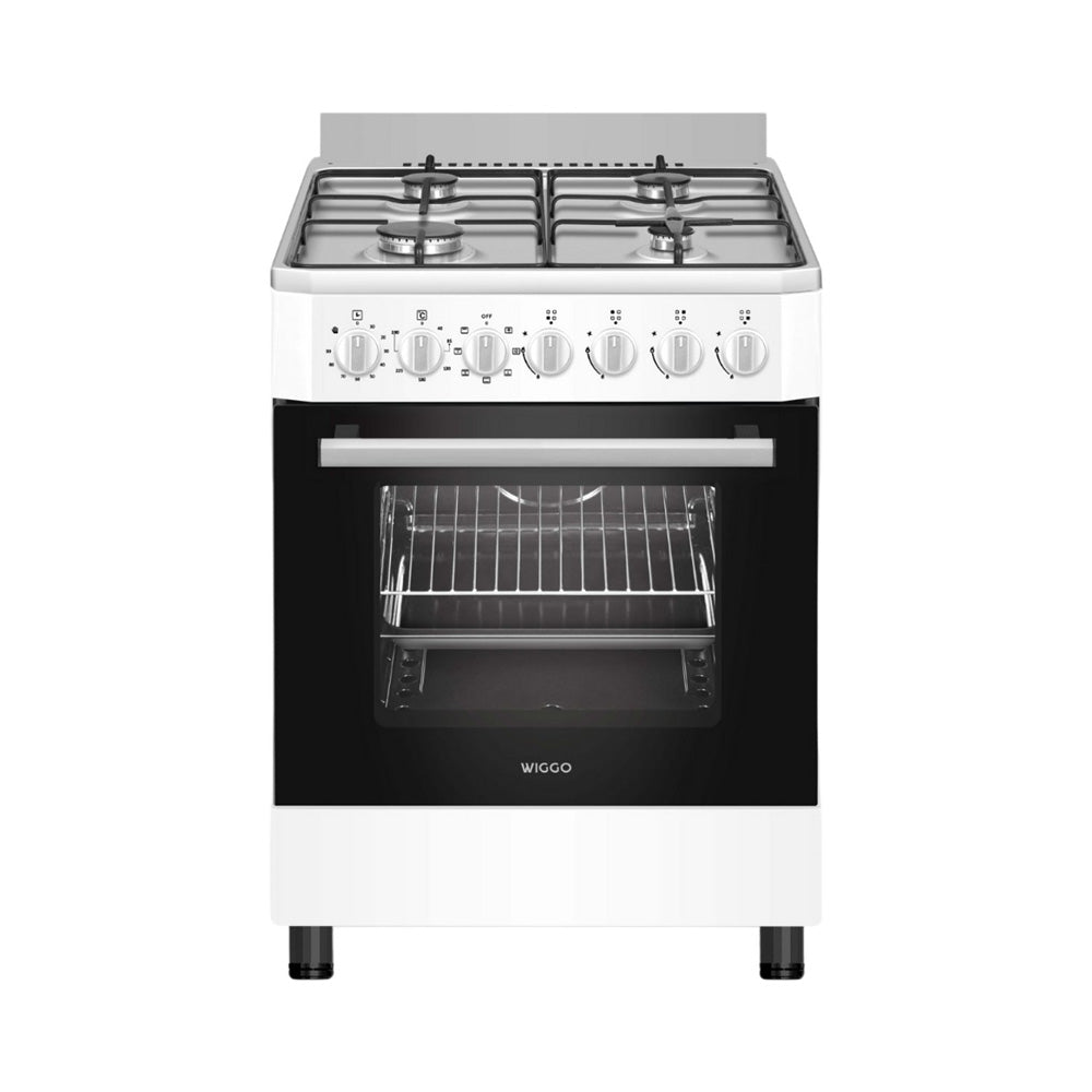 Wiggo WO-E605R(WX) – Vrijstaand Gasfornuis – 60 cm – 4 Gaspitten – Oven 66L – Energieklasse B – 5 Jaar Garantie – Wit Rvs