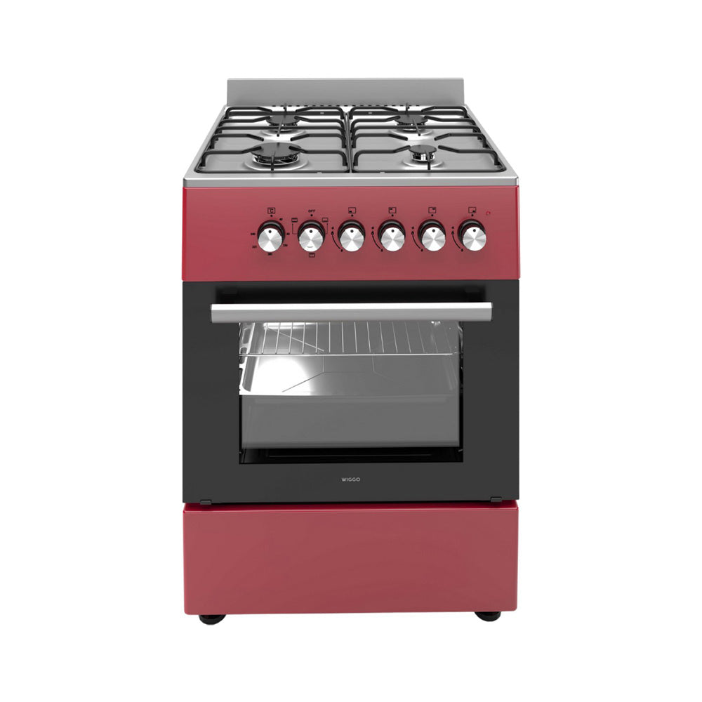 Wiggo - WO-E609R(RX) - Vrijstaand - Gasfornuis - Serie 9 - 60 cm - 66 Liter - 4 pitten - Energieklasse B - 5 jaar garantie - Rood Rvs