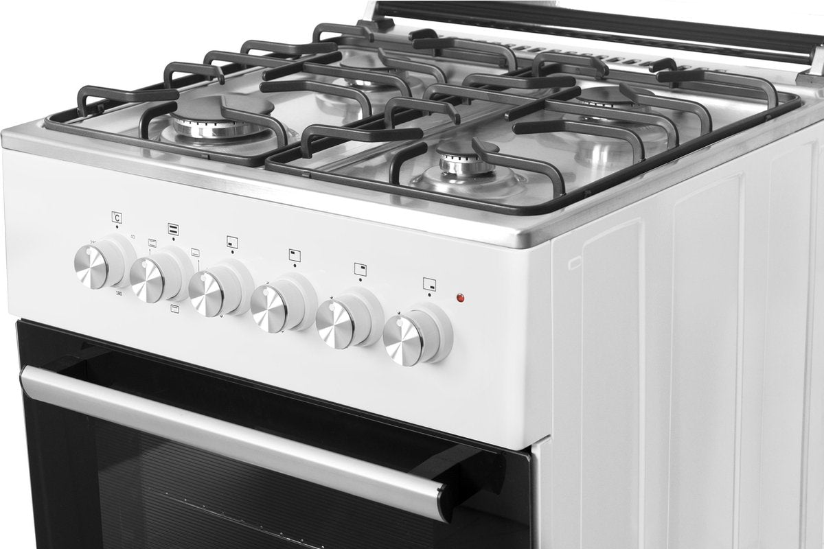 Wiggo - WO-E603R(WX) - Vrijstaand - Gasfornuis - Serie 3 - 60 cm - 66 Liter - 4 pitten - Energieklasse A - 5 jaar garantie - Wit Rvs