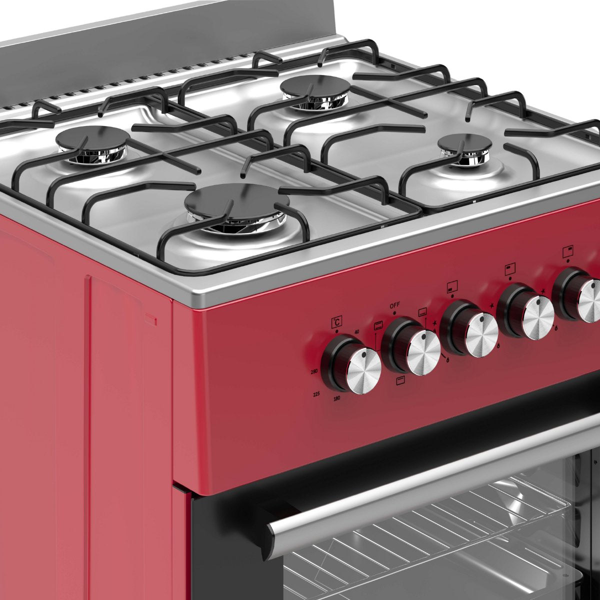 Wiggo - WO-E609R(RX) - Vrijstaand - Gasfornuis - Serie 9 - 60 cm - 66 Liter - 4 pitten - Energieklasse B - 5 jaar garantie - Rood Rvs