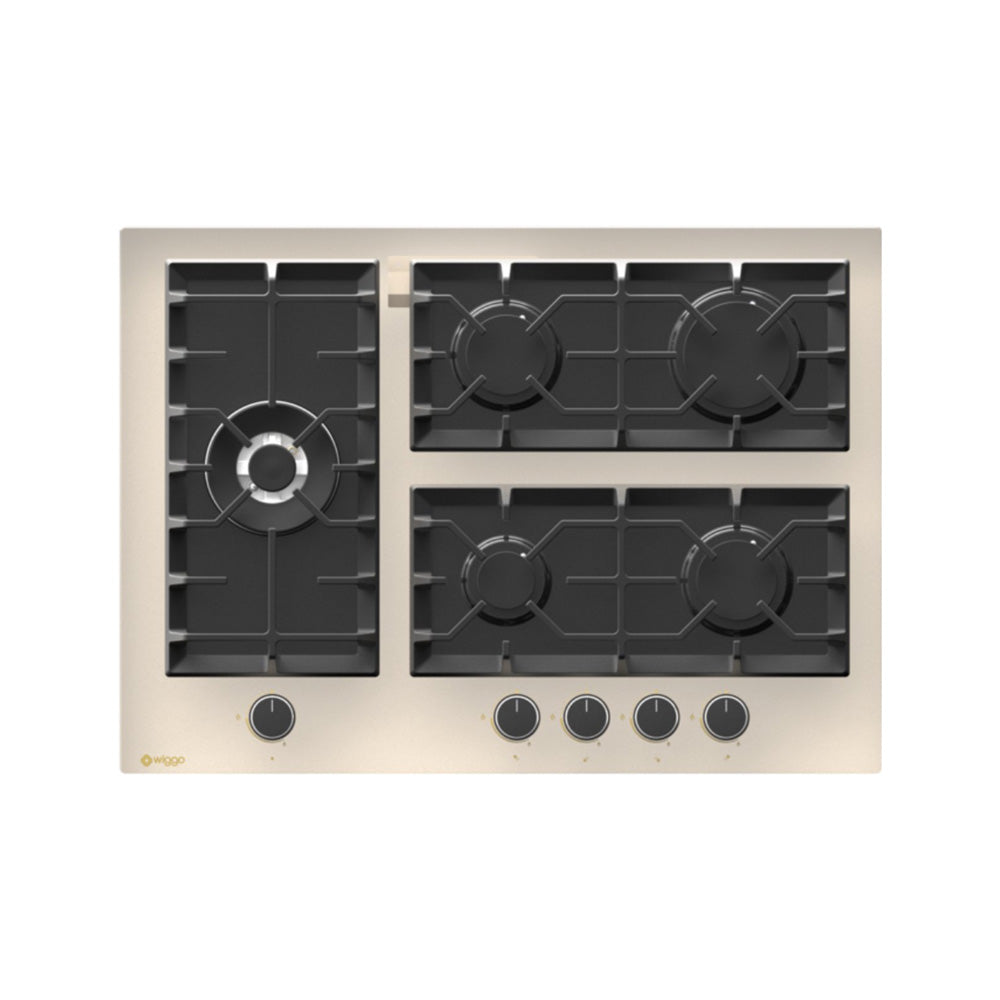 Plaque de cuisson à gaz encastrable Wiggo WH-G735GR(C) - 70 cm - Crème
