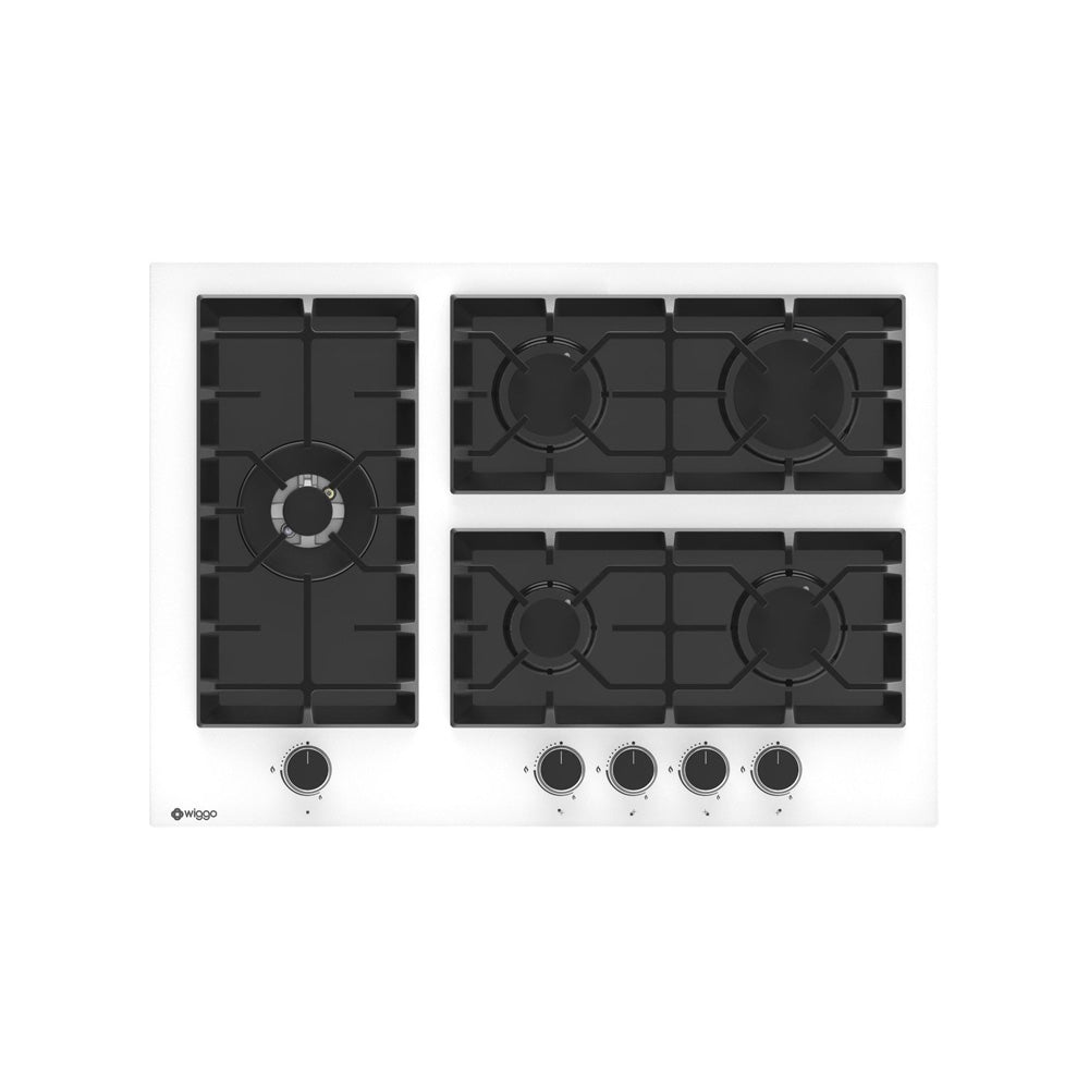 Wiggo WH-G735GR(W)-2 Inbouw Gaskookplaat - 70 cm - Wit met wokbrander en elektronische vonkontsteking.