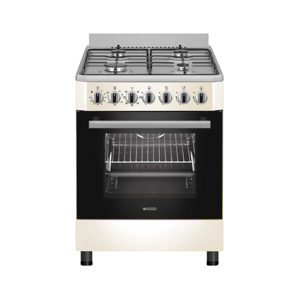 Wiggo WO-E605R(CX) – Vrijstaand Gasfornuis – 60 cm – 4 Gaspitten – Oven 66L – Energieklasse B – 5 Jaar Garantie –Créme Rvs