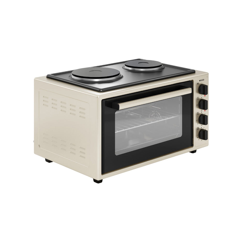 Wiggo WMO-E4562H(C) - Vrijstaande Mini Oven met kookplaat - Electrisch - 60 CM - 45 liter - 3534 W - 5 Jaar Garantie - Creme