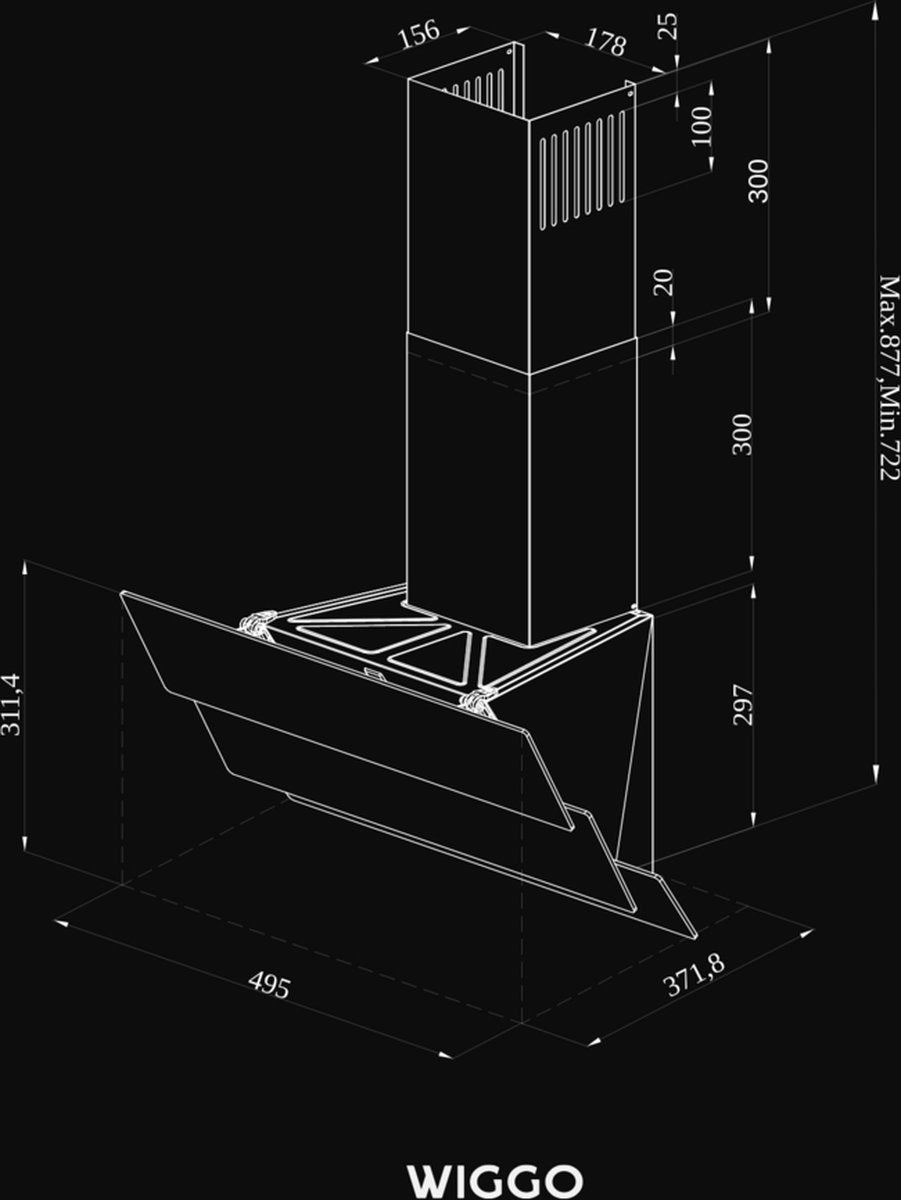 Wiggo WE-D533G(G) Schuine Afzuigkap - 50 cm - Grijs Triple Glas