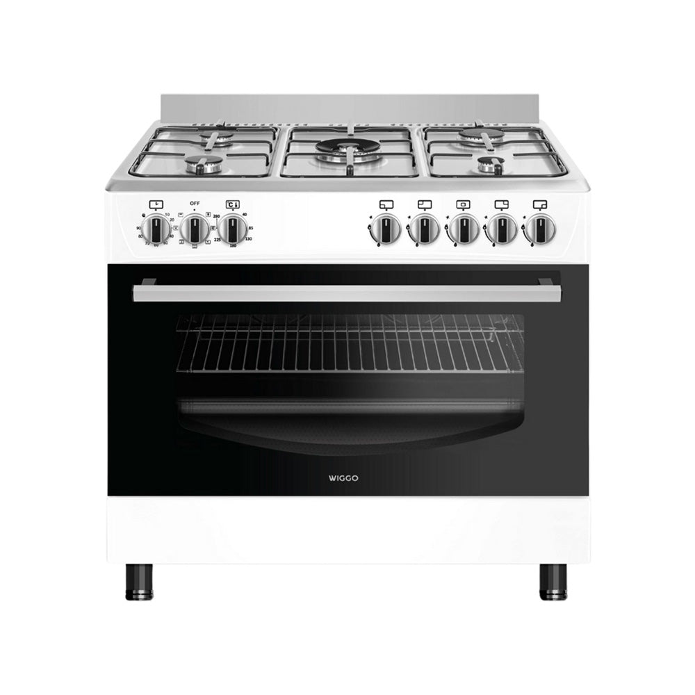 Wiggo WO-E905R(WX) - Gasfornuis - 5 Kookzones - 7 Ovenstanden - Wokbrander - Timer - 5 Jaar Garantie - Wit Rvs