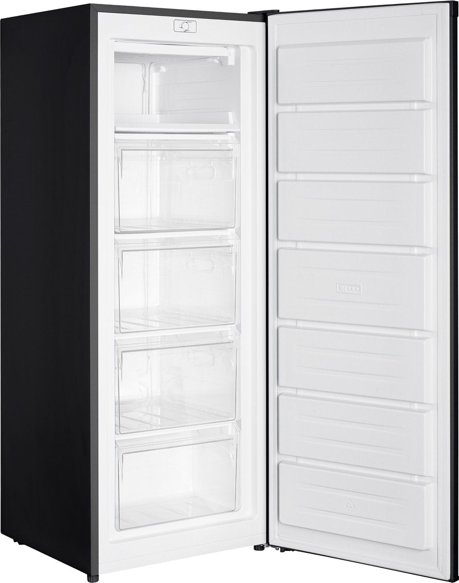 Wiggo WF-UR14E(B) – Kastmodel Vriezer – 168 Liter – 143 cm hoog – Energielabel E – Vrijstaand – 5 lades – Stil 40 dB – Omkeerbare deur – Zwart – 5 jaar garantie
