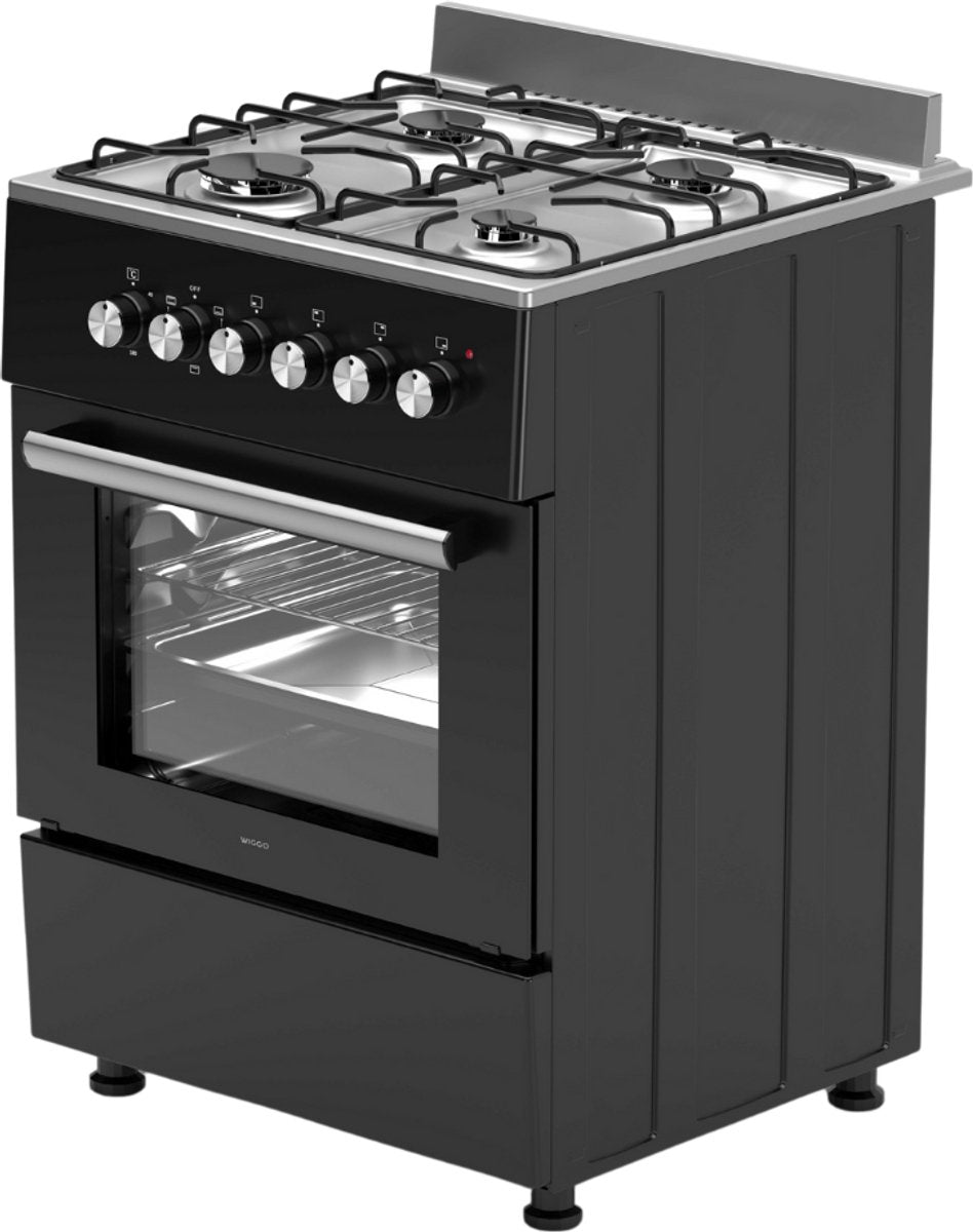 Wiggo WO-E603A(BX) Vrijstaande Gasfornuis - 60 cm - Zwart