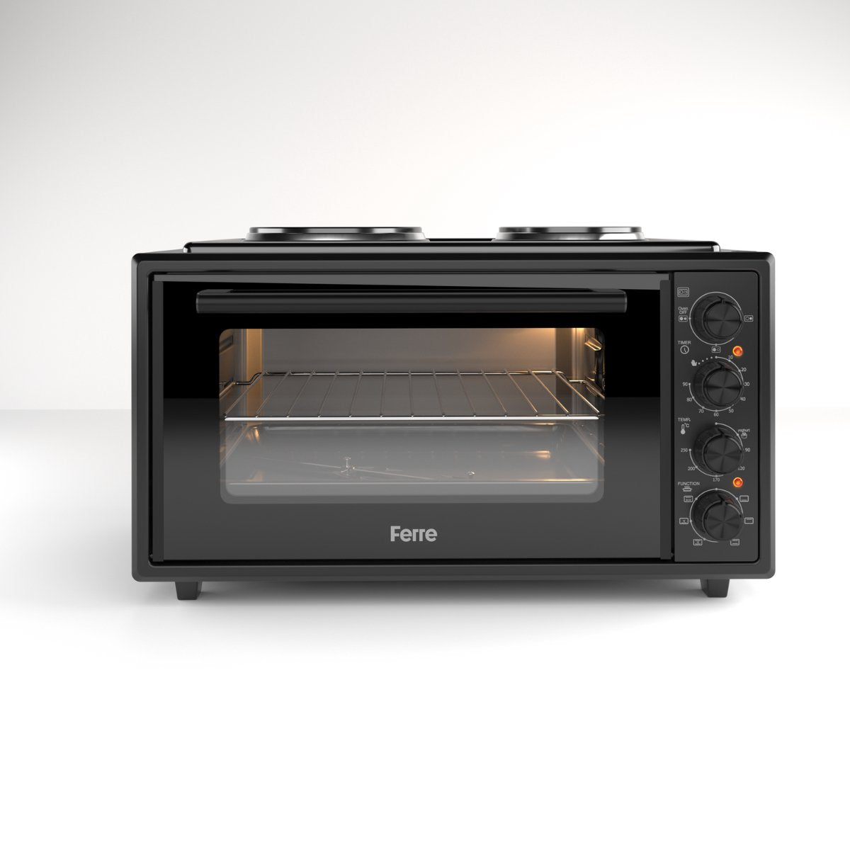 Ferre GFK-45TMOH - Vrijstaande Mini Oven met Kookplaten - 60cm - 45 liter - 3534 W - Zwart
