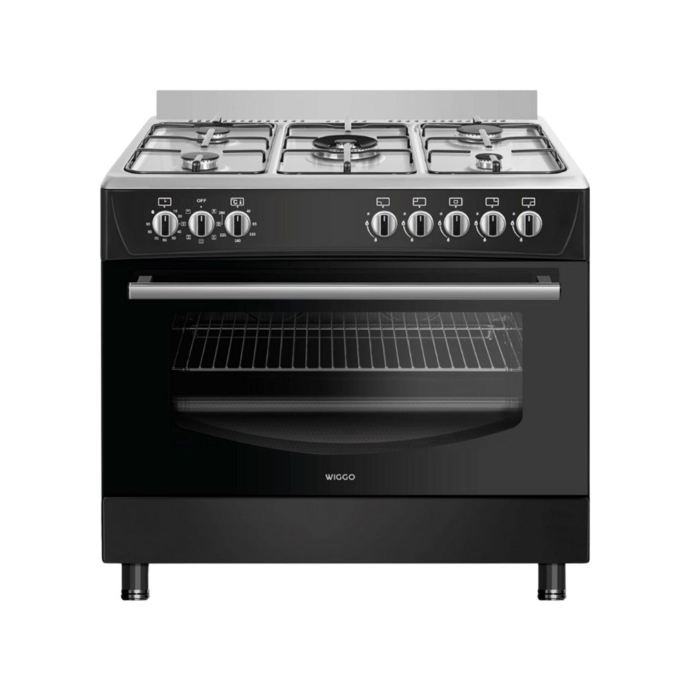 Wiggo WO-E905R(BX) - Gasfornuis - 5 Kookzones - 7 Ovenstanden - Wokbrander - Timer - 5 Jaar Garantie - Zwart Rvs