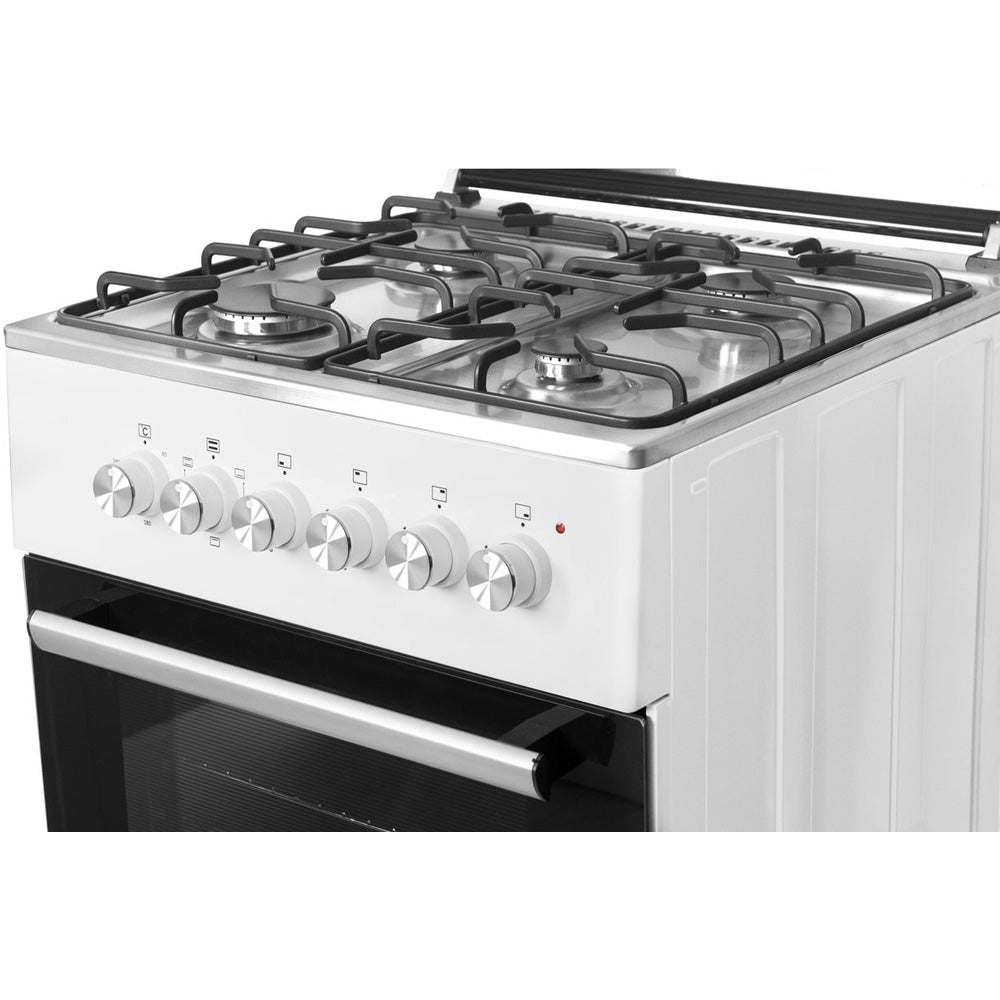 Wiggo WO-E606A(WX) – Vrijstaand Gasfornuis met Elektrische Oven (60 cm) – Wit Inox
