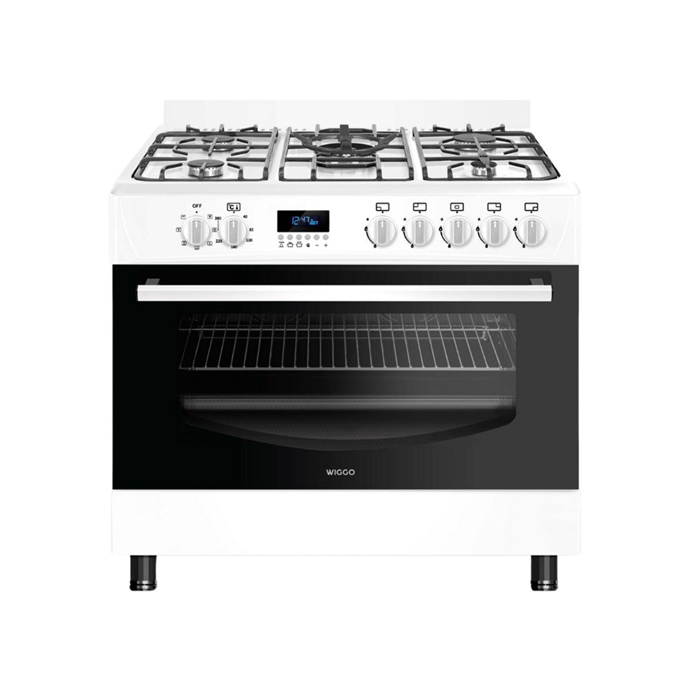 Wiggo - WO-E909R(WW) - Vrijstaand - Gasfornuis - 90 cm - 110 Liter - 5 pitten - Energieklasse B - 5 jaar garantie - Wit