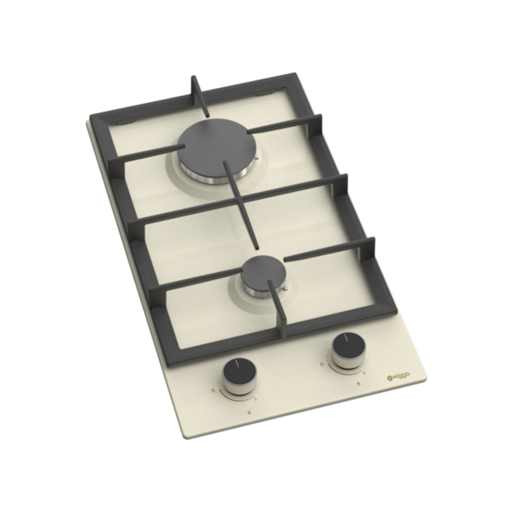 Wiggo WH-G332RD(C)-2 Inbouw Gaskookplaat - 30 cm - Creme met Wokbrander en stijlvol zwart ontwerp.