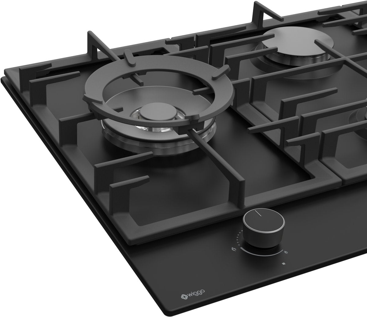 Wiggo WH-G935RR(B)-2 Inbouw Gaskookplaat - 90 cm - Zwart met wokbrander en elegant design.