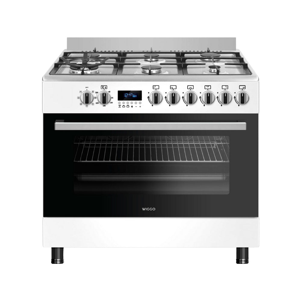 Wiggo - WO-E969R(WX) - Vrijstaand - Gasfornuis - 90 cm - 110 Liter - 6 pitten - Energieklasse B - 5 jaar garantie - Wit