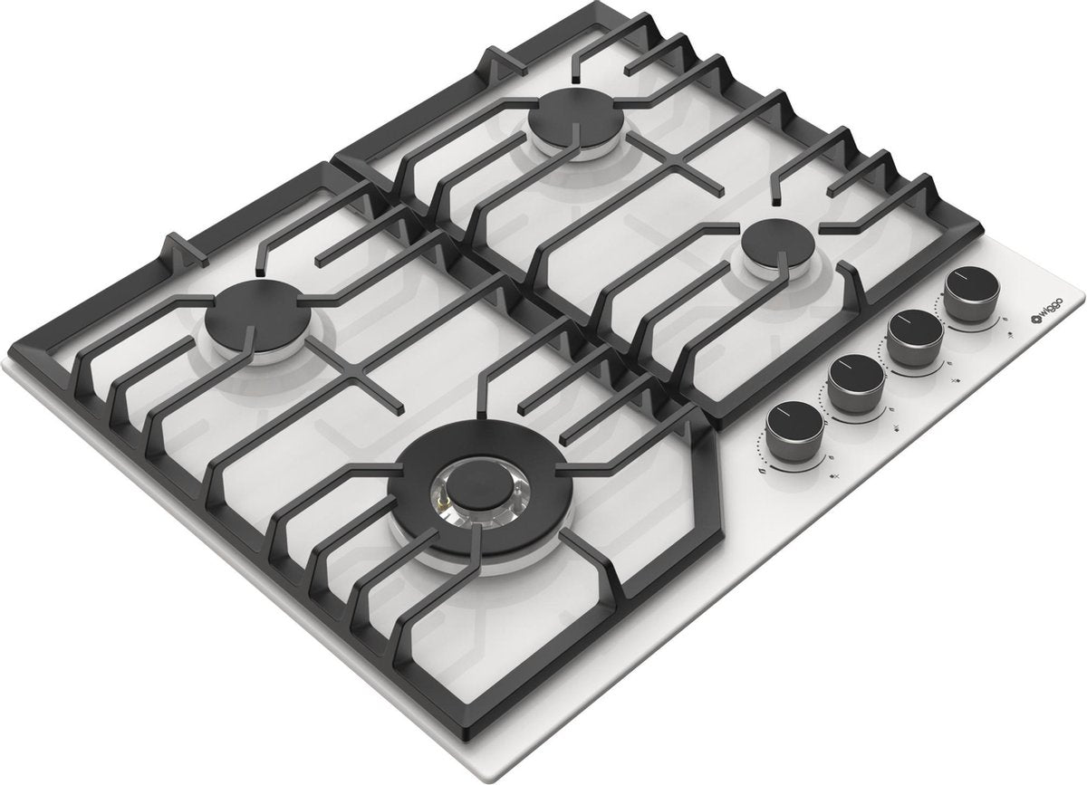 Plaque de cuisson à gaz encastrable Wiggo WH-G634RL(W)-2 - 60 cm - Blanche