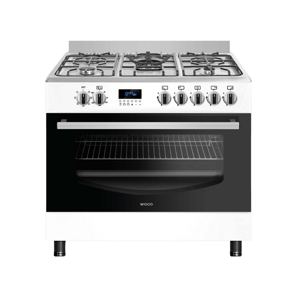 Wiggo - WO-E909R(WX) - Vrijstaand - Gasfornuis - 90 cm - 110 Liter - 5 pitten - Energieklasse B - 5 jaar garantie - Wit Rvs