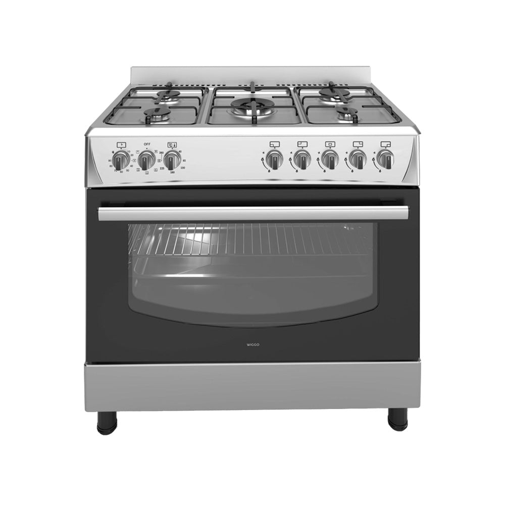 Wiggo WO-E905R(XX) - Gasfornuis - 5 Kookzones - 7 Ovenstanden - Wokbrander - Timer - 5 Jaar Garantie - Roestvrijstaal