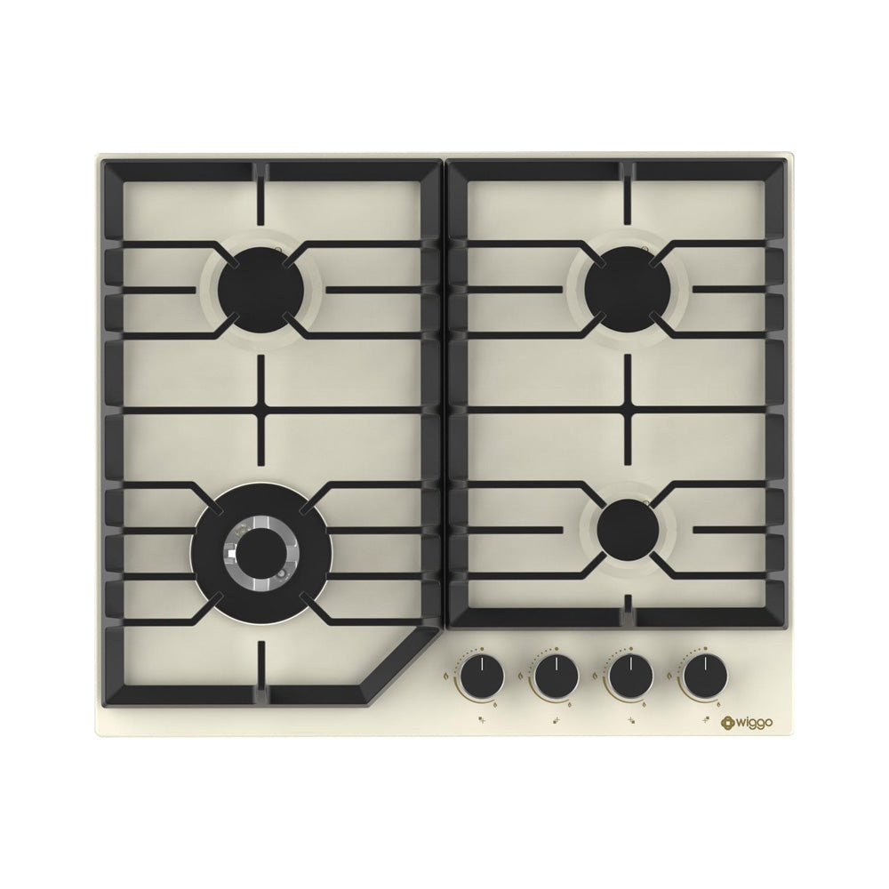 Plaque de cuisson à gaz encastrable Wiggo WH-G634RL(C)-2 - 60 cm - Crème