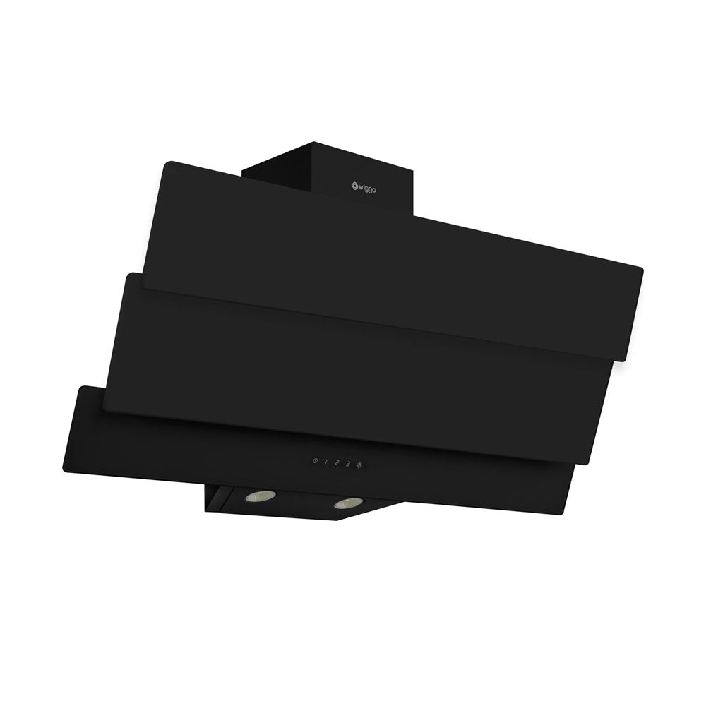 Wiggo WE-E933G(B) - Schuine Afzuigkap - 90 cm - Zwart Triple Glas