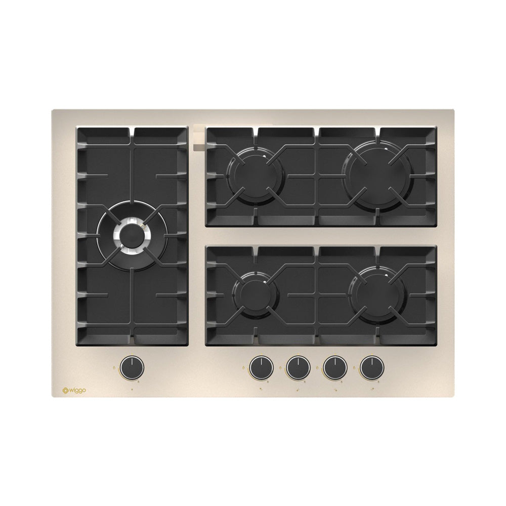 Plaque de cuisson à gaz encastrable Wiggo WH-G735GR(C)-2 - 70 cm - Crème