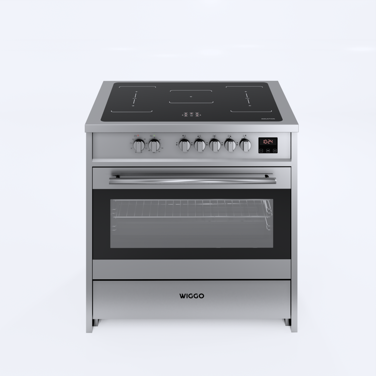 Wiggo WIO-E921A(XX) – Inductie Fornuis – 90 cm – 2 fasen (7.6 kW) – Oven 121L – 50-250°C – Metaal – Inox