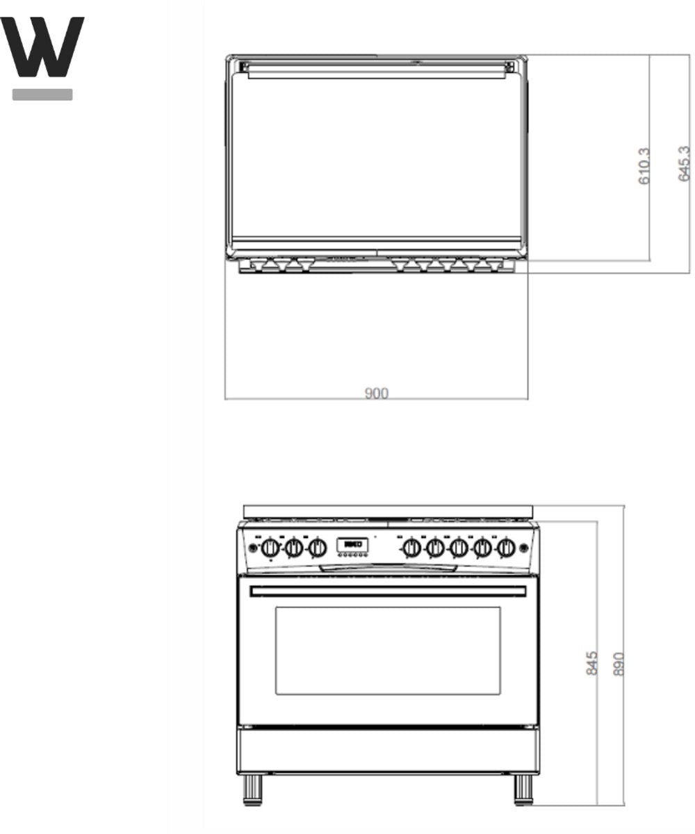Wiggo WO‑E909R(BB) – Vrijstaand gasfornuis – 90 cm – 5 kookzones met wokbrander – 110L elektrische oven – Zwart – Elektrische vonkontsteking & vlambeveiliging – Energieklass