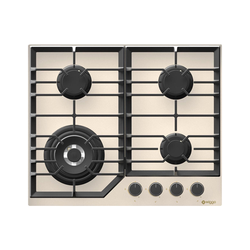 Wiggo WH-G634GL(C)-2 Inbouw Gaskookplaat - 60 cm - Creme met Wok en elektronische vonkontsteking.