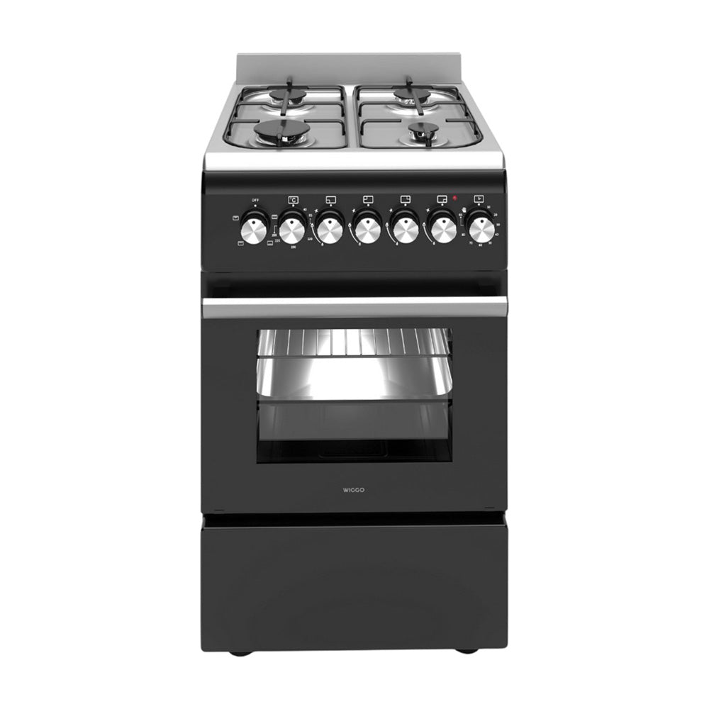 Wiggo WO‑E505R(BX) Vrijstaande Gasfornuis - 50 cm - Zwart