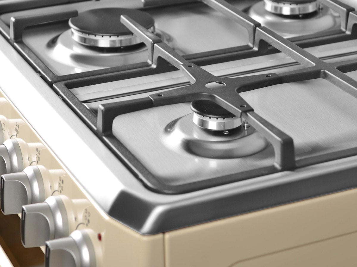 Wiggo - WO-E609R(CV) - Vrijstaand - Gasfornuis - Serie 9 - 60 cm - 66 Liter - 4 pitten - Energieklasse B - 5 jaar garantie - Creme Rvs