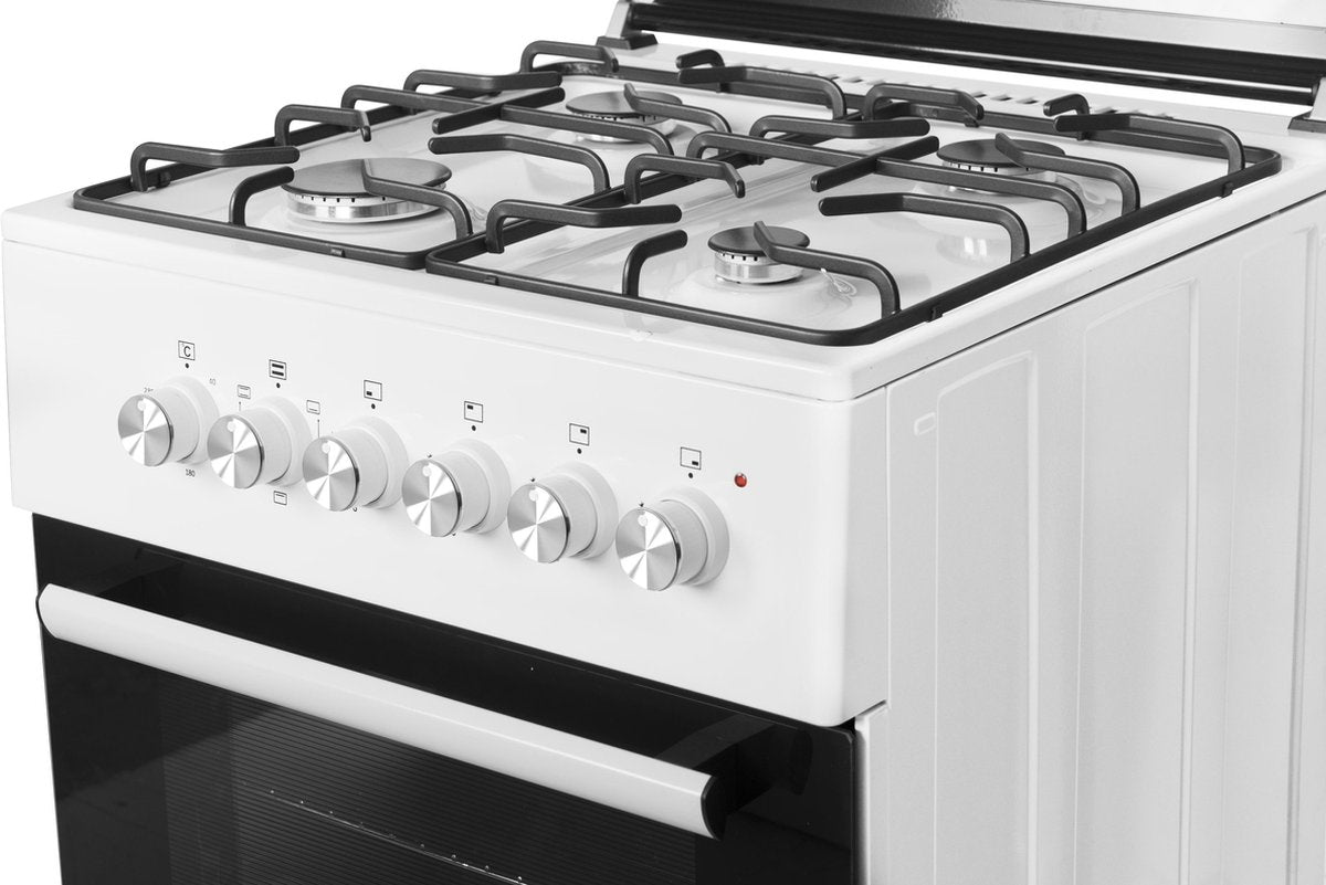 Wiggo - WO-E603R(WW) - Vrijstaand - Gasfornuis - Serie 3 - 60 cm - 66 Liter - 4 pitten - Energieklasse A - 5 jaar garantie - Wit