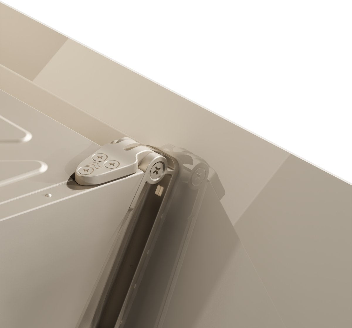 Wiggo WE-E913G(C) Schuine Afzuigkap - 90 cm - Creme details including hinge mechanism and stylish design.