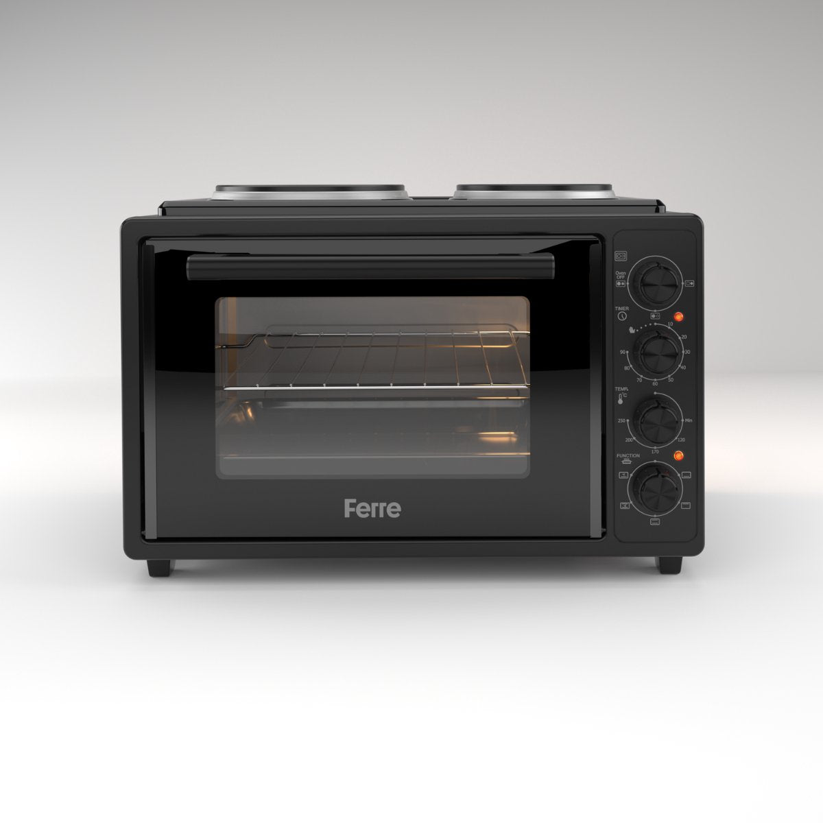 Ferre GFK-35TMOH - Vrijstaande Mini Oven met Kookplaten - 50 cm - 35 liter - 3334 W - Zwart