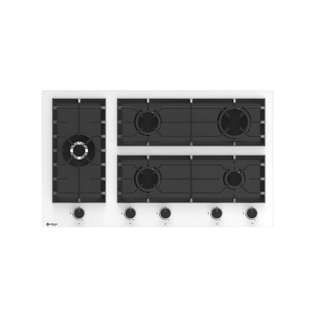Plaque de cuisson à gaz encastrable Wiggo WH-G935GR(W)-2 - 90 cm - Blanche
