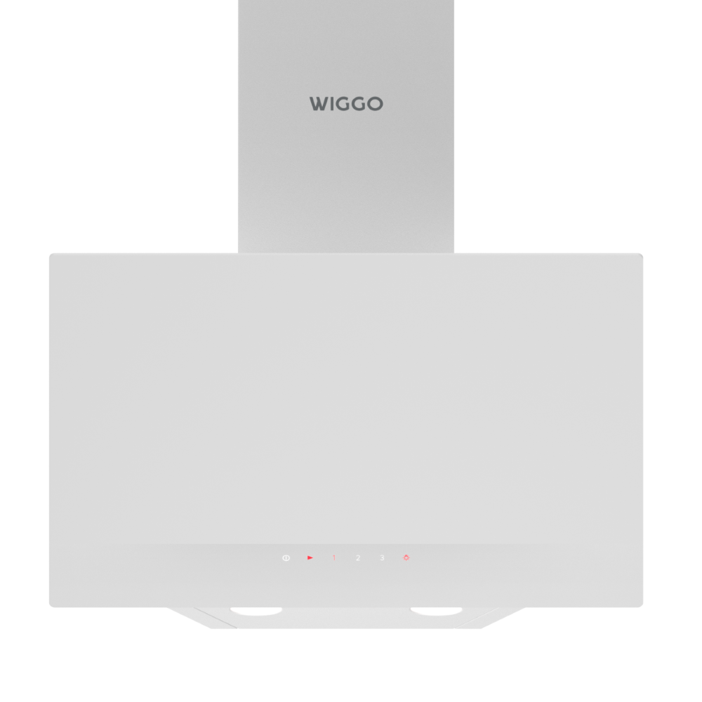 Wiggo WE-A532G(W) Schuine Afzuigkap - 50 cm - Wit - Moderne wandafzuigkap met wit glazen front en slanke schouw.