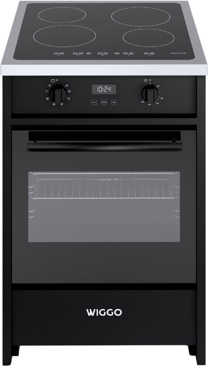 Wiggo WIO-E621A(BX) – Inductie Fornuis – 60 cm – 2 fasen (7.6 kW) – Oven 55L – 50-250°C – Metaal – Zwart Inox