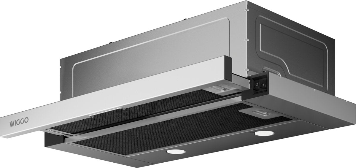 Wiggo WE-D620B(X) Vlakscherm afzuigkap - 60cm - 300m³/h - 2 standen - Energieklasse D - Rvs - Koolstoffilters meegeleverd