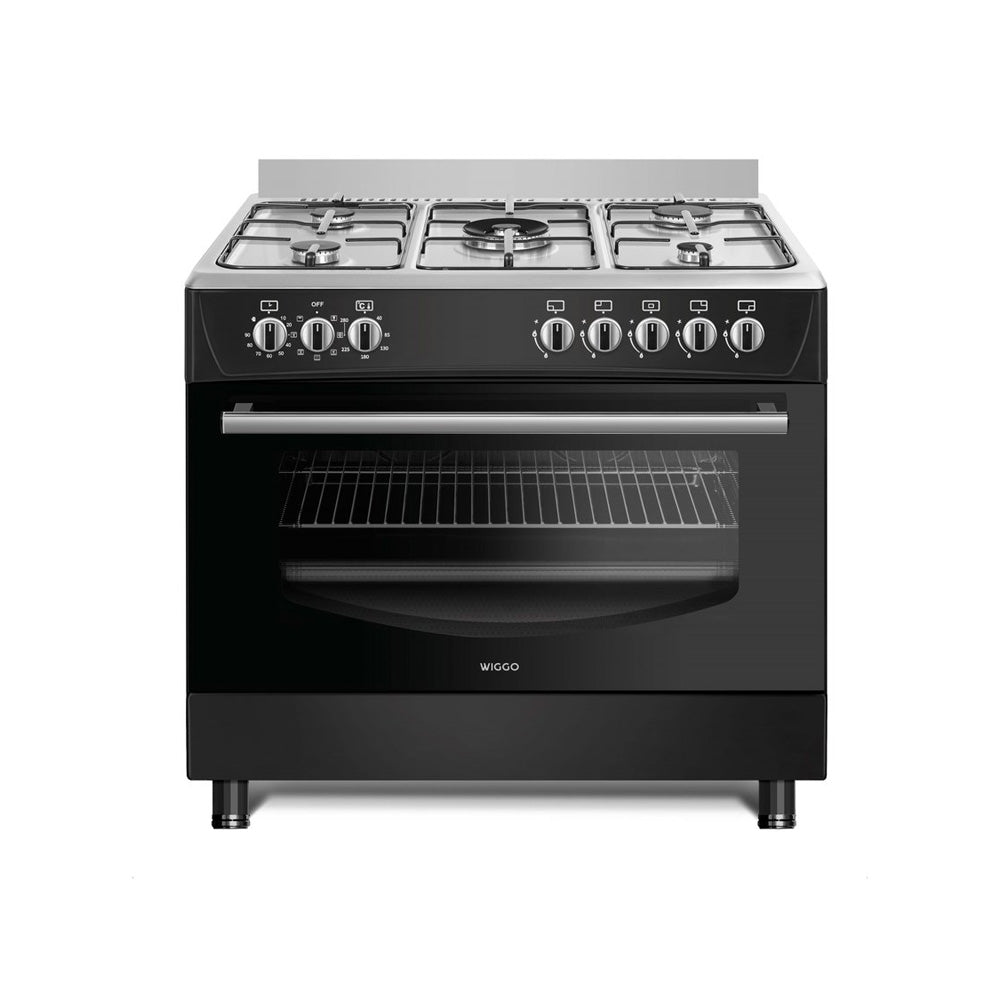 Wiggo WO-E903R(BX) - Gasfornuis - 5 Kookzones - 5 Ovenstanden - Wokbrander - Timer - 5 Jaar Garantie - Zwart Rvs