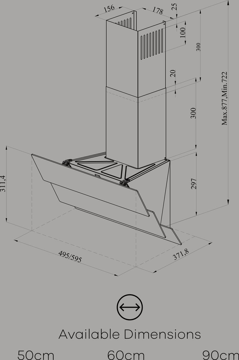 Wiggo WE-B943G(B) – Schuine Afzuigkap 90 cm – Zwart Triple Glas – A+ Energieklasse – Touch Control – Eco+ Design – 5 jaar garantie