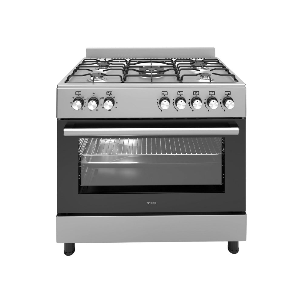 Wiggo WO-E906B(XX) - Vrijstaand - Gasfornuis - 90 cm - 110 Liter - 5 pitten - Energieklasse A - 5 jaar garantie - Roestvrijstaal