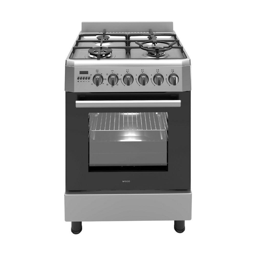 Wiggo WO-E639R(XX) – Vrijstaand gasfornuis – 60 cm – 5 kookzones – met wokbrander – 56L elektrische oven – Roestvrijstaal – Elektrische vonkontsteking & vlambeveiliging – Ener