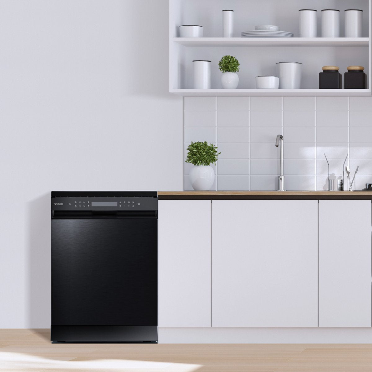 Wiggo WD-F6148B(DX) - Vrijstaande Vaatwasser - 60cm - 14 Couverts - 6 wasprogramma's - Energielabel B - 5 jaar garantie - Zwart Rvs