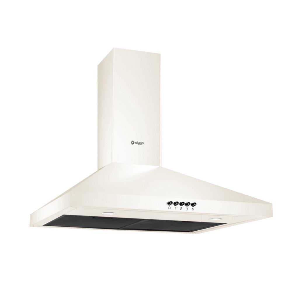 Wiggo WE‑C930P(C) – Wandschouw Afzuigkap 90 cm – Crème – 600 m³/h – KNeeppenbediening – LED Verlichting – 5 jaar garantie
