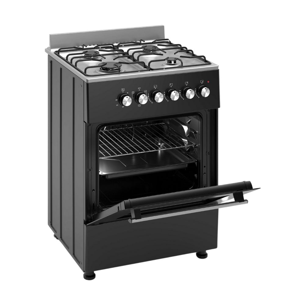 Wiggo WO-E606A(BX) – Vrijstaand Gasfornuis met Elektrische Oven (60 cm) – Zwart Inox