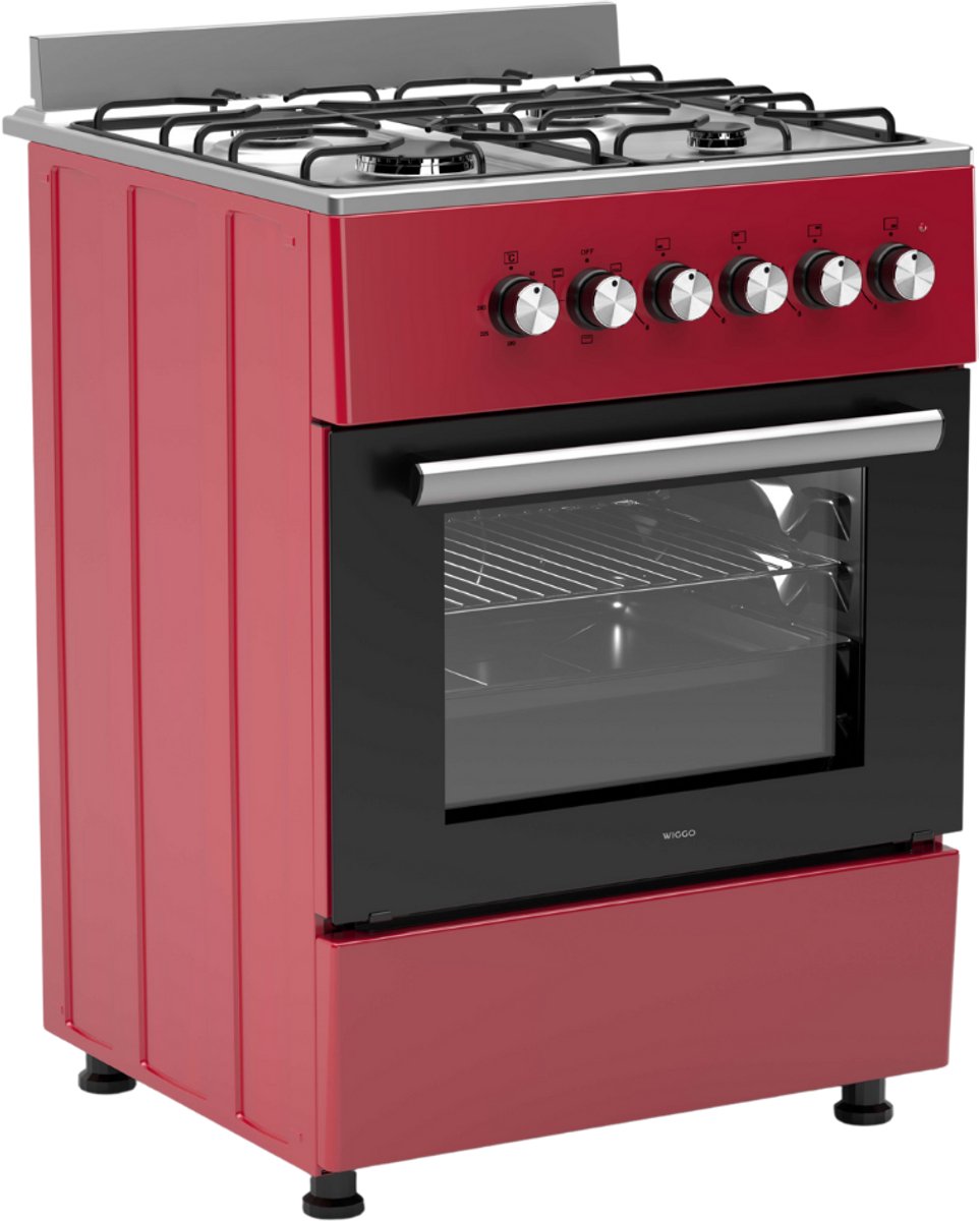 Wiggo WO‑E603A(RX) Vrijstaande Gasfornuis - 60 cm - Rood met elektrische oven en gasbranders.