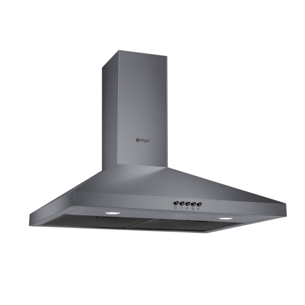 Wiggo WE‑D630P(G) – Wandschouw Afzuigkap 60 cm – Grijs – 300 m³/h – KNeeppenbediening – LED Verlichting – 5 jaar garantie