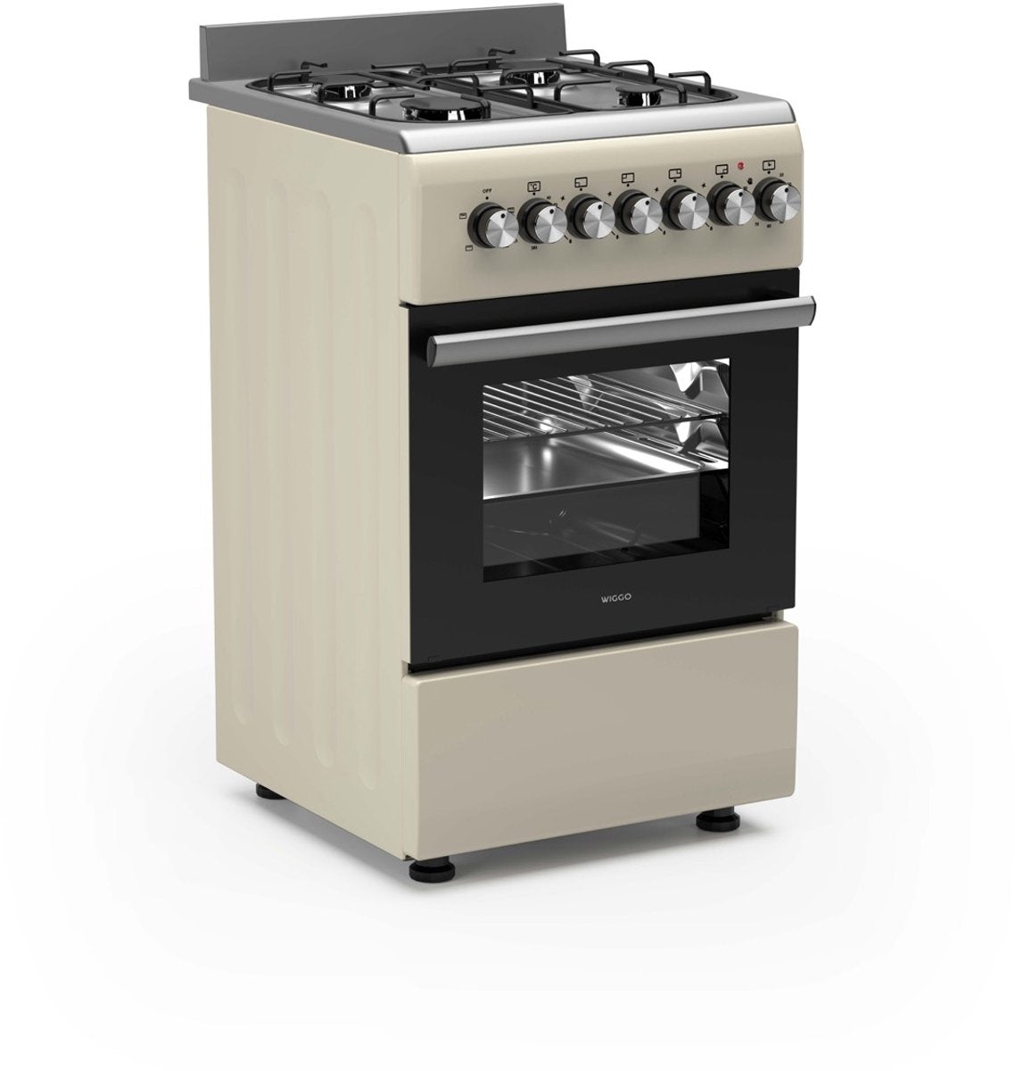 Wiggo WO‑E505R(CX)-2 Vrijstaande Gasfornuis - 50 cm - Creme met 4 kookzones en elektrische oven